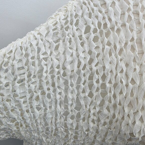 Womens S/M Ivory Open Knit Sheer Chiffon Back Sweater Boho Layered Festival - Picture 6 of 16
